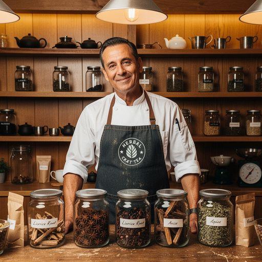 Tasse de thé à la réglisse avec des feuilles vertes fraîches en arrière-plan.