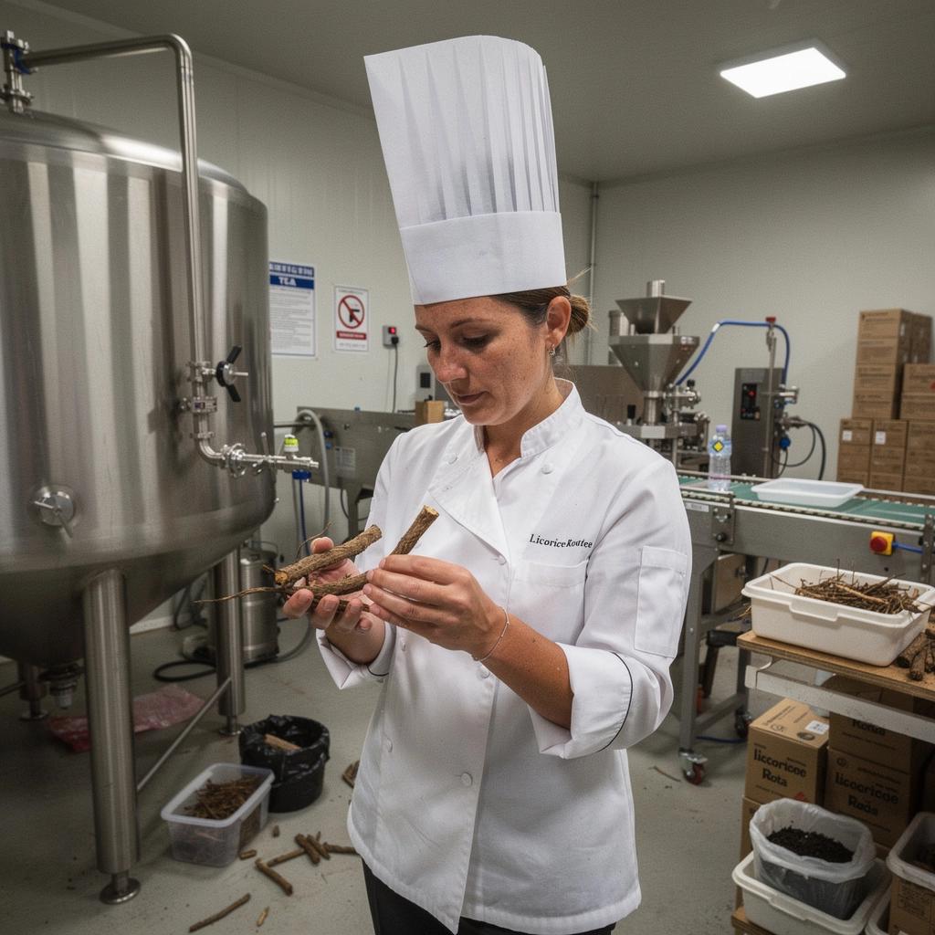 Thé à la réglisse servi avec des tranches d'anis étoilé sur une table en bois.